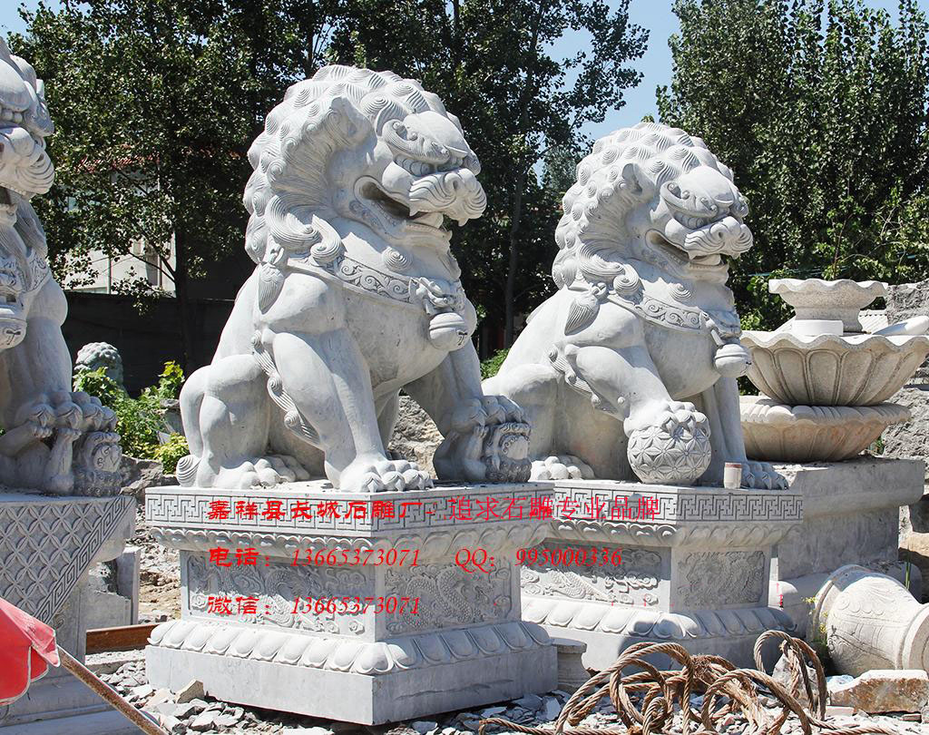 石獅子雕刻效果圖，陵園石獅子
